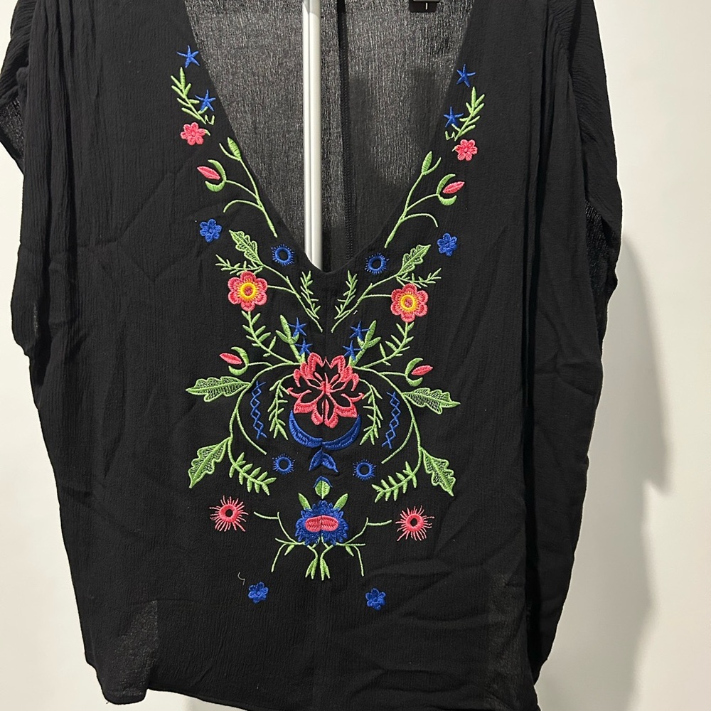 SHEIN Blue and Pink Embellished Blouse